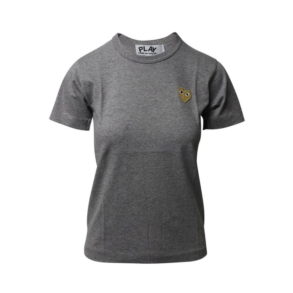 Comme Des Garcons Play Gold Heart Logo Tee in Grey Cotton